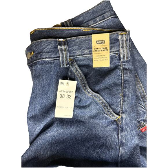 LEVI'S Jeans Mens 38x32 Blue Denim Loose Cargo Pants Baggy Fit Workwear NEW - Picture 8 of 11